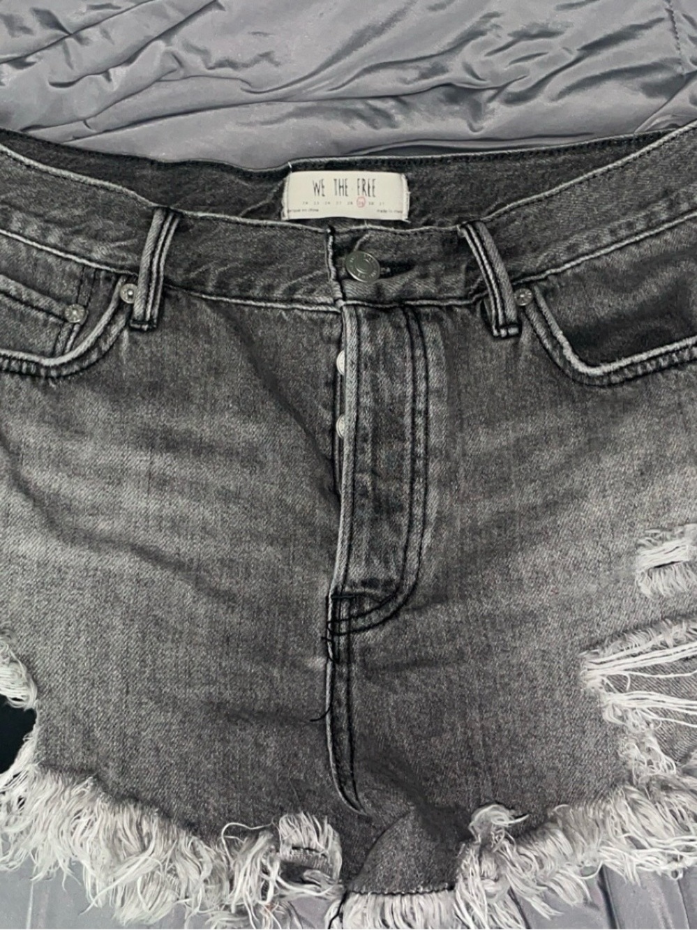 We The Free Washed Black Frayed Hem Denim Shorts